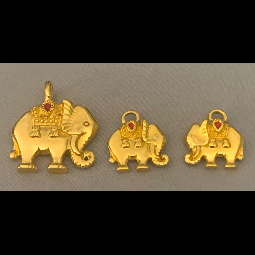 3-PC Gold Tone Elephant Charms with Red Rhinestone Detail. Gift Box Included.